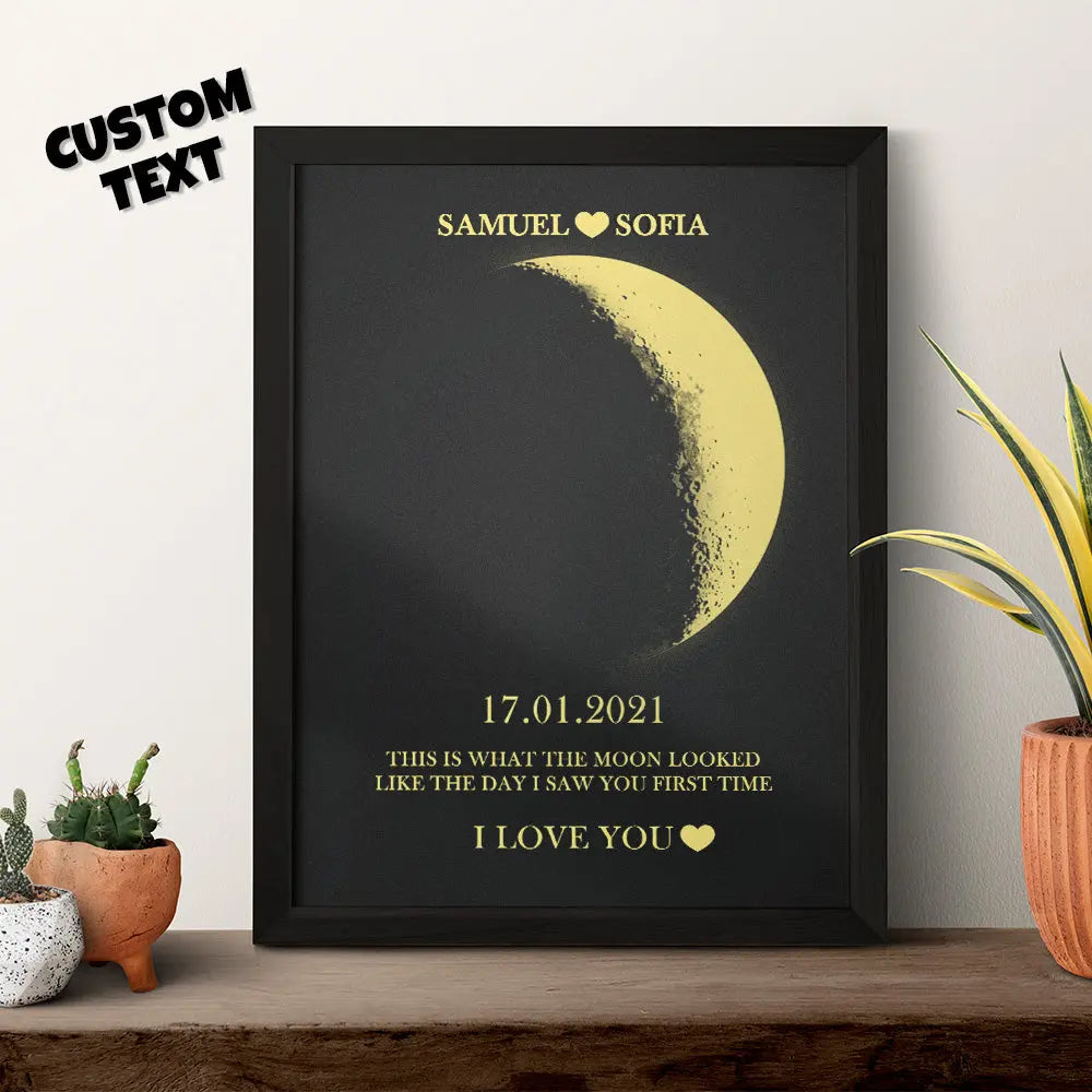 Custom Moon Phase and Names Wooden Frame – A Personalized Lunar Experience