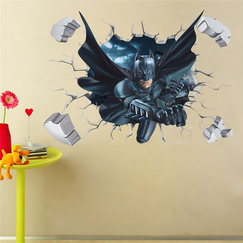 3D Broken Wall Batman Decorative Stickers - Turn Your Kid's Room into a Superhero Haven!