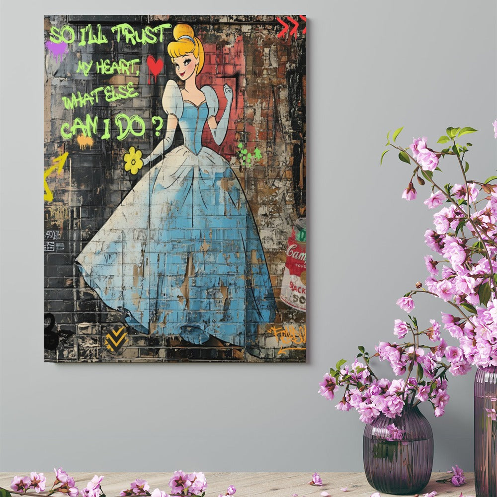 Cinderella Graffiti Street Art – Framed Canvas | Free Shipping