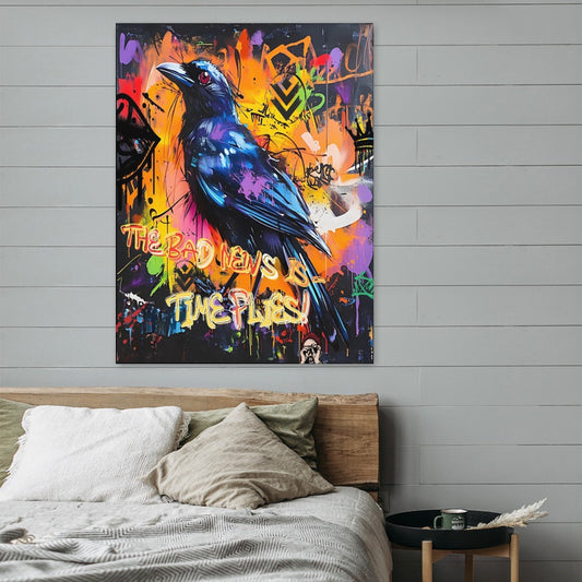 Raven Graffiti Street Art – Framed Canvas (18x24)