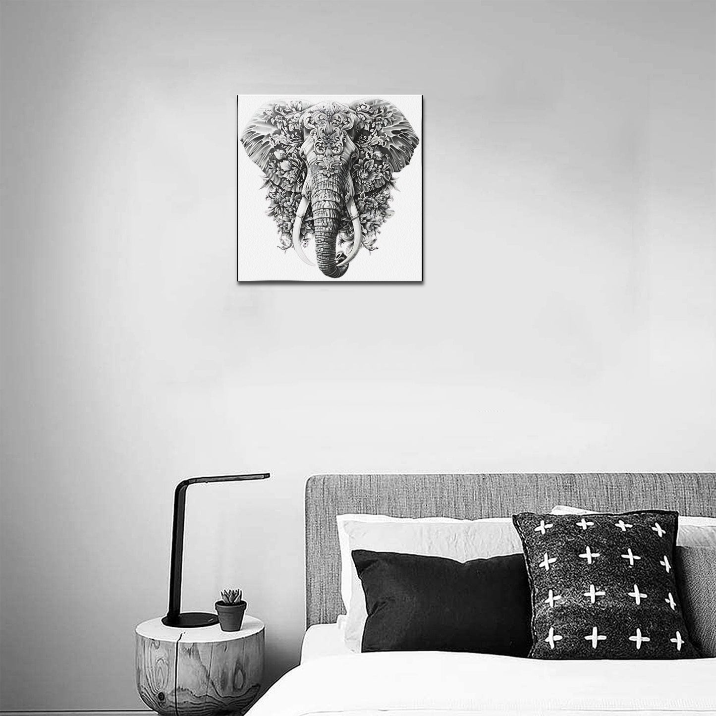 Elephant Abstract Monochromatic Canvas Print (16x16)