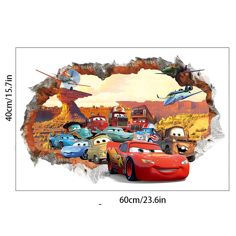 Car Story 3D Broken Wall Large PVC Stickers - Bring Action and Adventure to Your Child's Room!