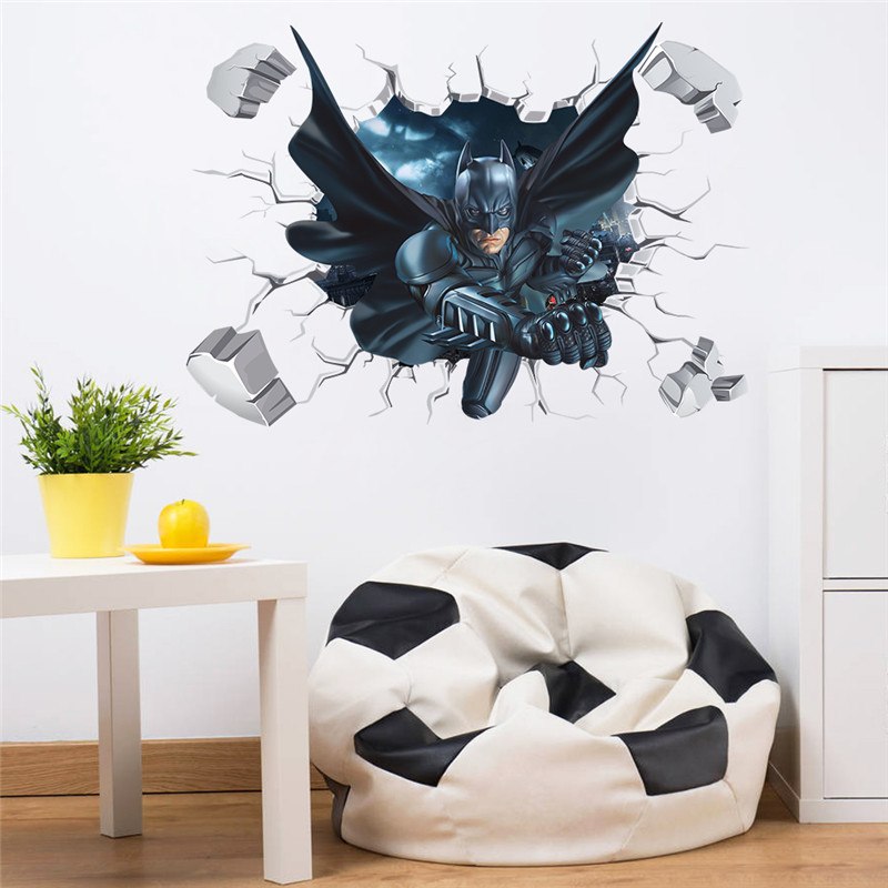 3D Broken Wall Batman Decorative Stickers - Turn Your Kid's Room into a Superhero Haven!