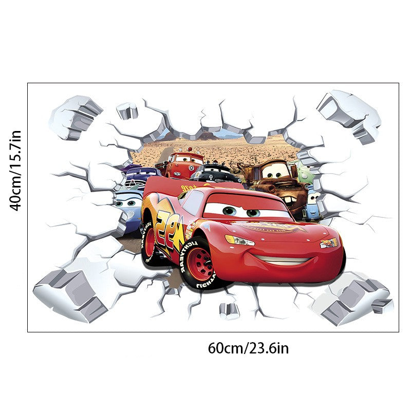 Car Story 3D Broken Wall Large PVC Stickers - Bring Action and Adventure to Your Child's Room!