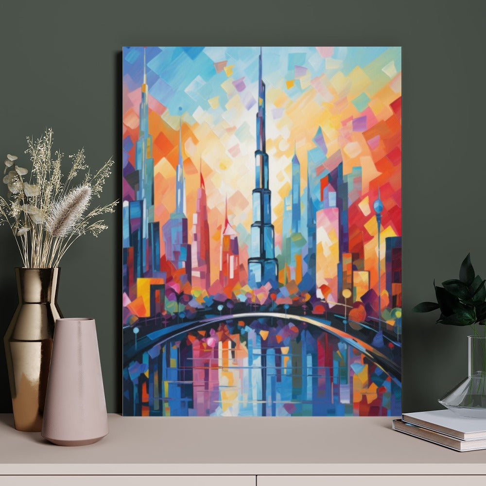 Abstract City Landscape – Oil Printed on Framed Canvas (18x24)