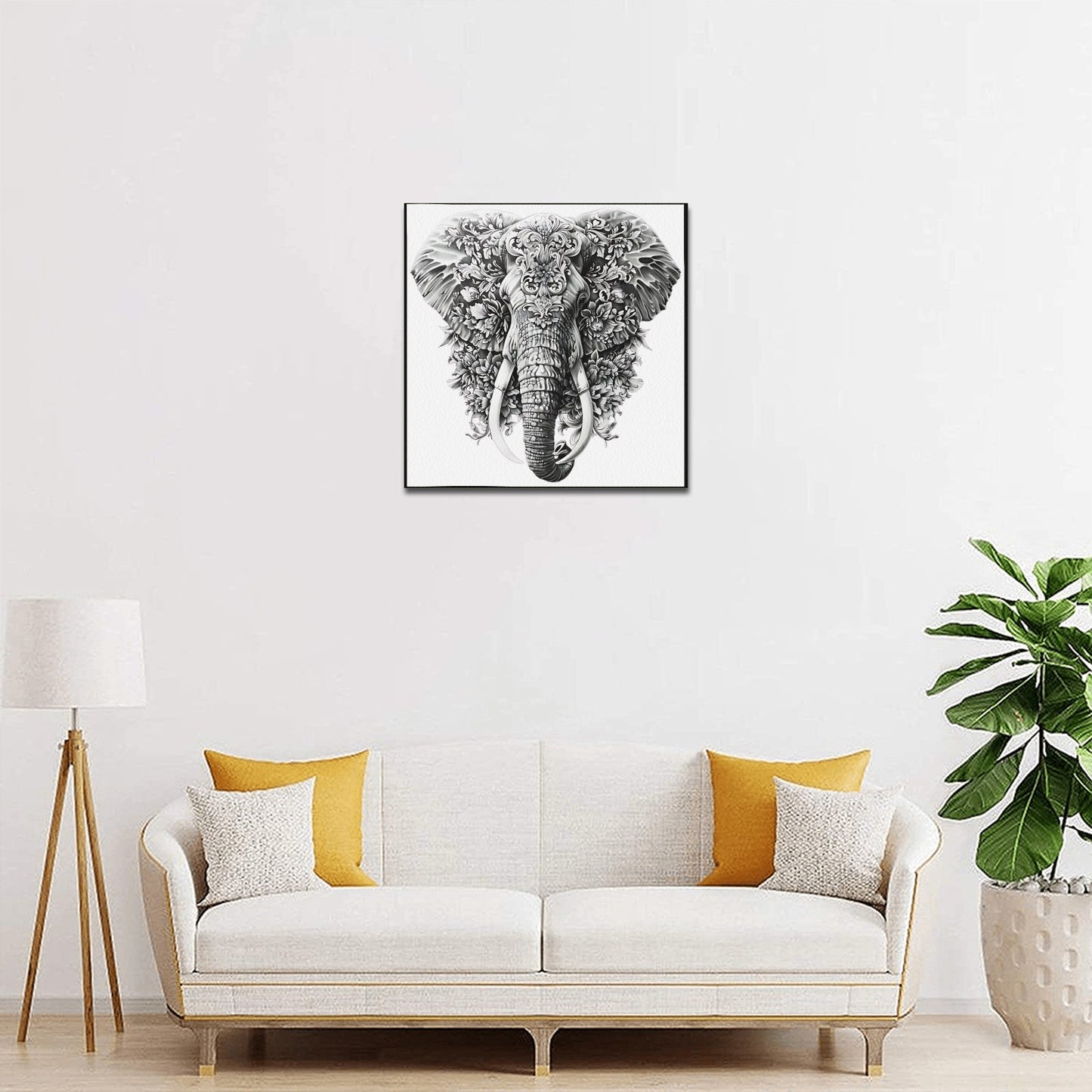 Elephant Abstract Monochromatic Canvas Print (16x16)