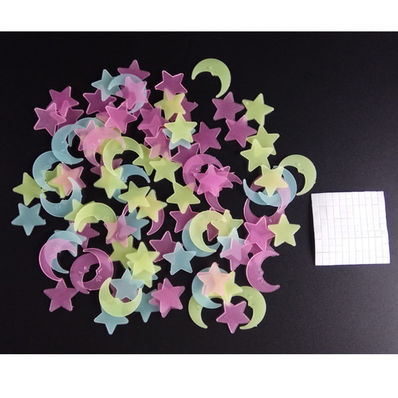 100Pcs Glow-in-the-Dark Moon & Star Stickers Children's Room - Transform Any Room into a Magical Night Sky!