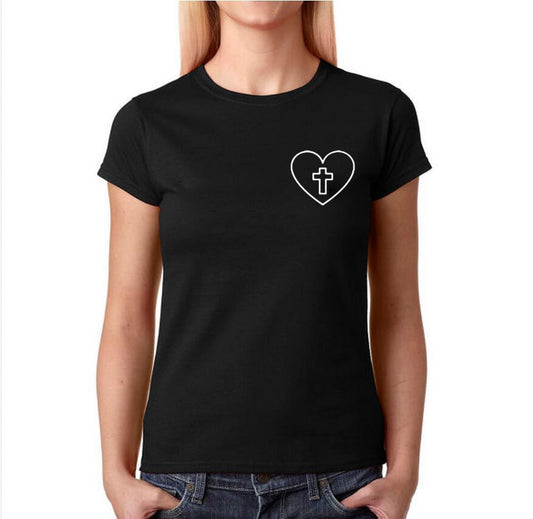 Cross Heart Female T-Shirt – Express Your Faith in Style