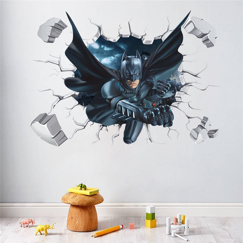 3D Broken Wall Batman Decorative Stickers - Turn Your Kid's Room into a Superhero Haven!