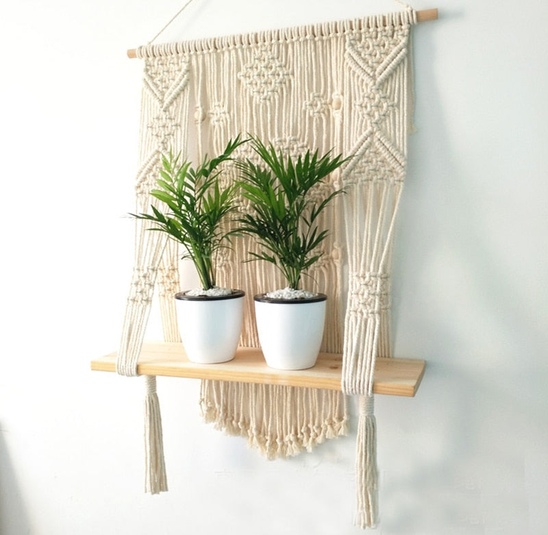 Macrame Plant Hanger with Shelf Rope Planter Pot  Holder Decor