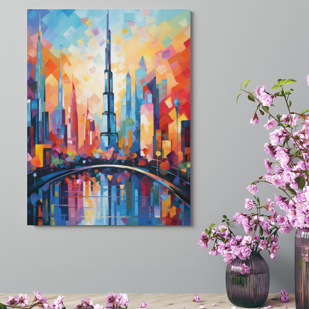 Abstract City Landscape – Oil Printed on Framed Canvas (18x24)