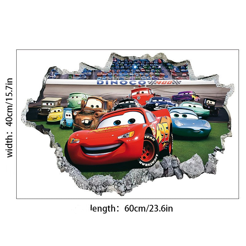 Car Story 3D Broken Wall Large PVC Stickers - Bring Action and Adventure to Your Child's Room!