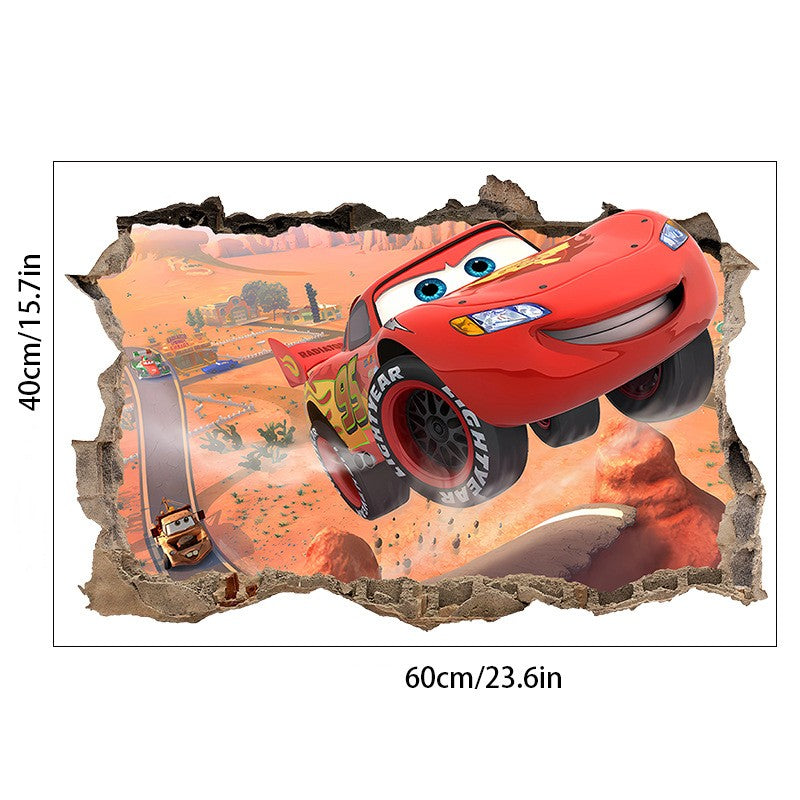 Car Story 3D Broken Wall Large PVC Stickers - Bring Action and Adventure to Your Child's Room!