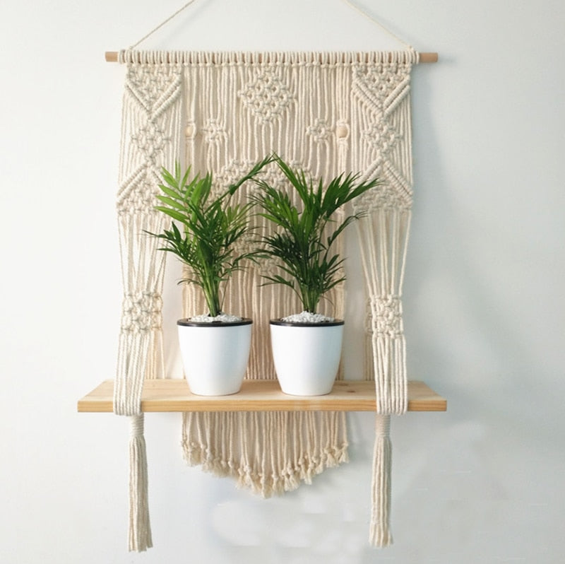 Macrame Plant Hanger with Shelf Rope Planter Pot  Holder Decor