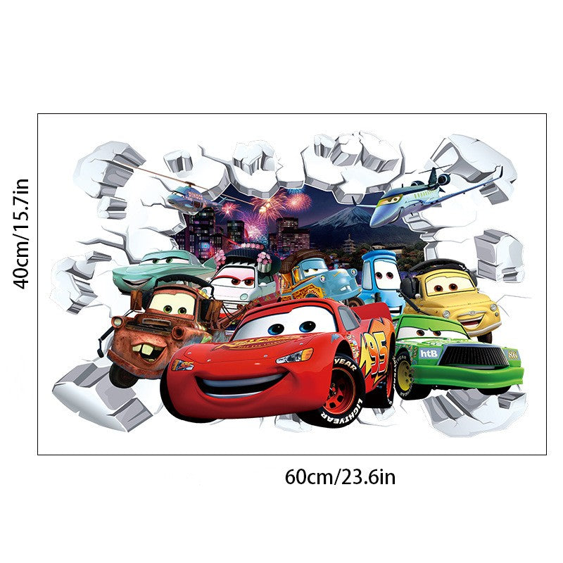 Car Story 3D Broken Wall Large PVC Stickers - Bring Action and Adventure to Your Child's Room!