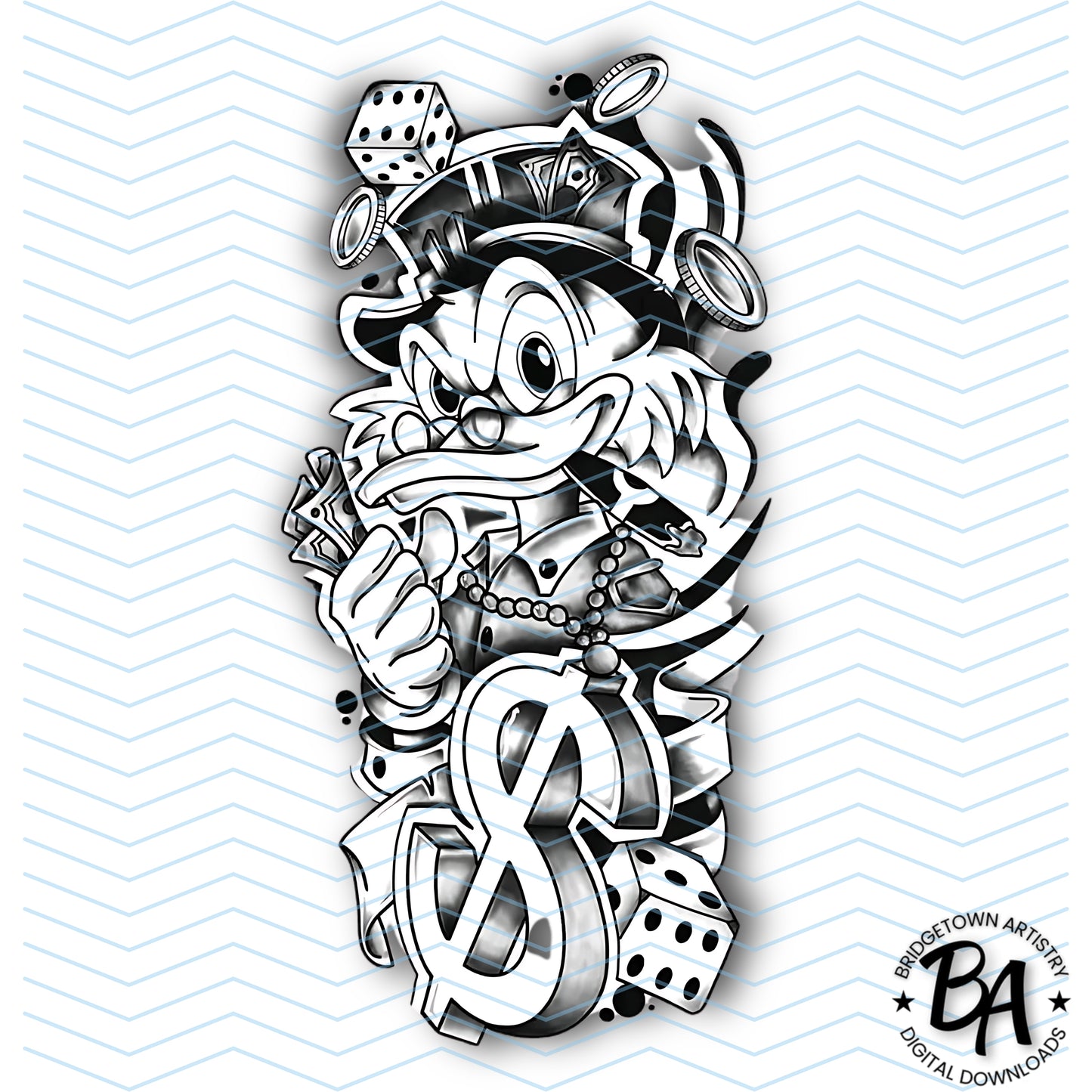 Donald Duck Money Tattoo Design [ Digital Download ]