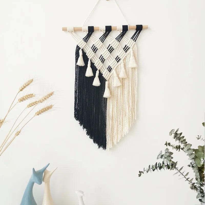 Hand-Woven Fringed Macrame Wall Tapestry – Boho Elegance for Your Space