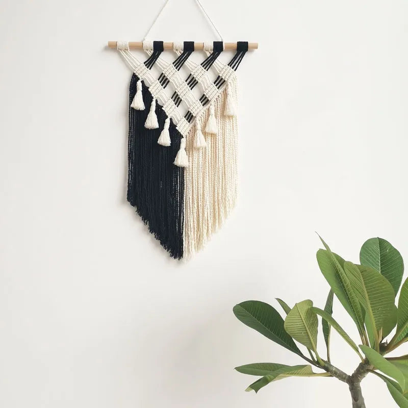 Hand-Woven Fringed Macrame Wall Tapestry – Boho Elegance for Your Space