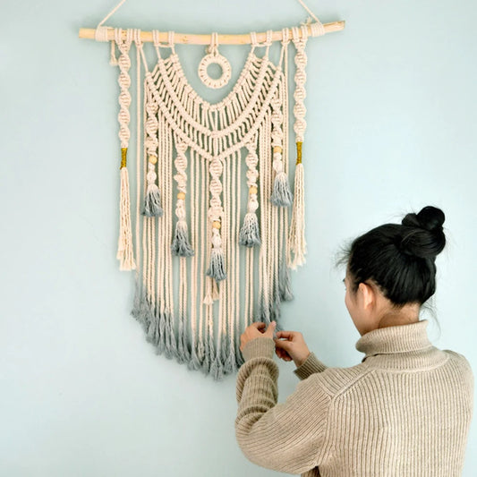 Large Macrame Dream Catcher Wall Hanging – Neutral Boho Elegance