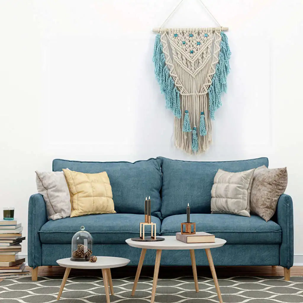 Blue Bohemian Macrame Wall Art – Handmade Tapestry