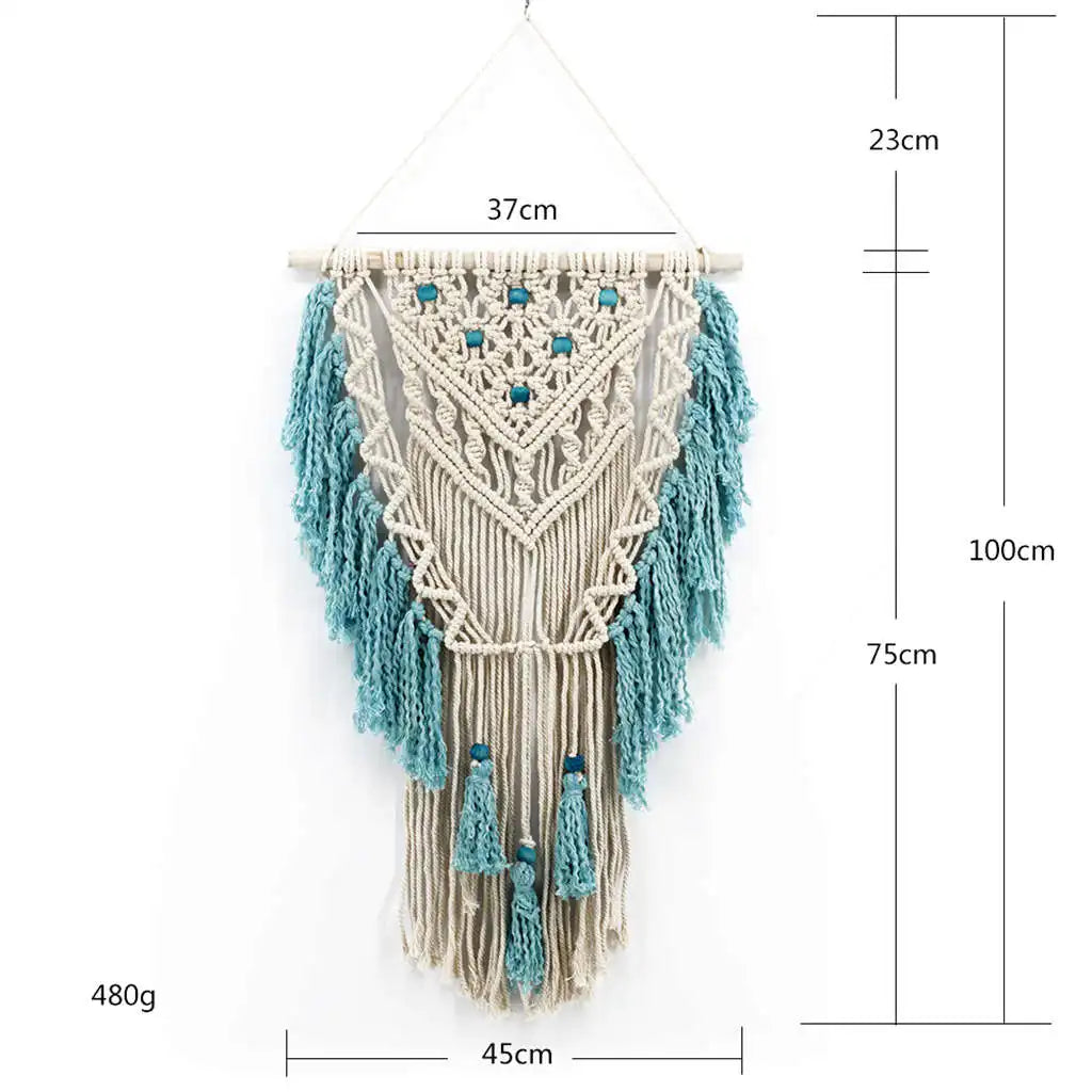 Blue Bohemian Macrame Wall Art – Handmade Tapestry