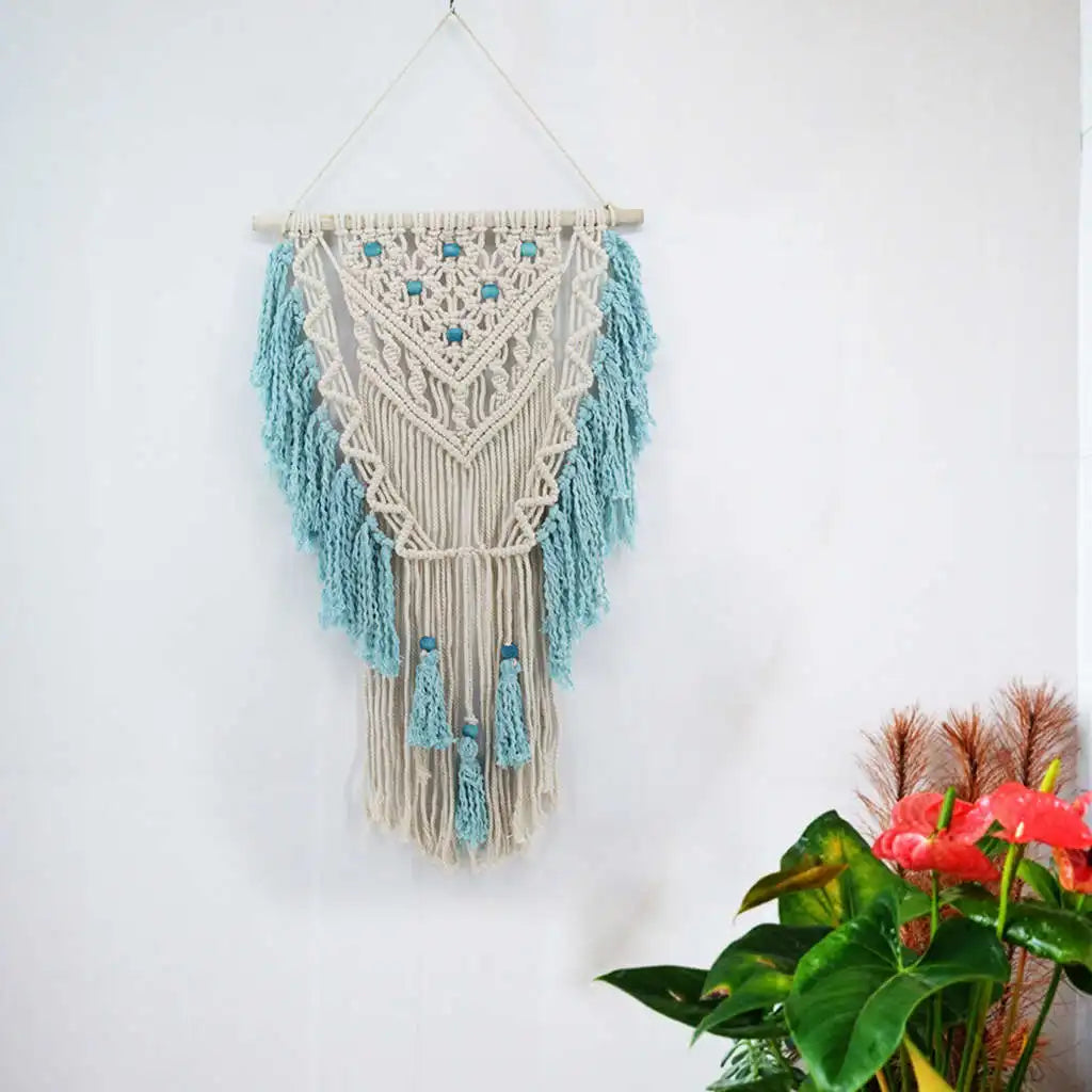 Blue Bohemian Macrame Wall Art – Handmade Tapestry