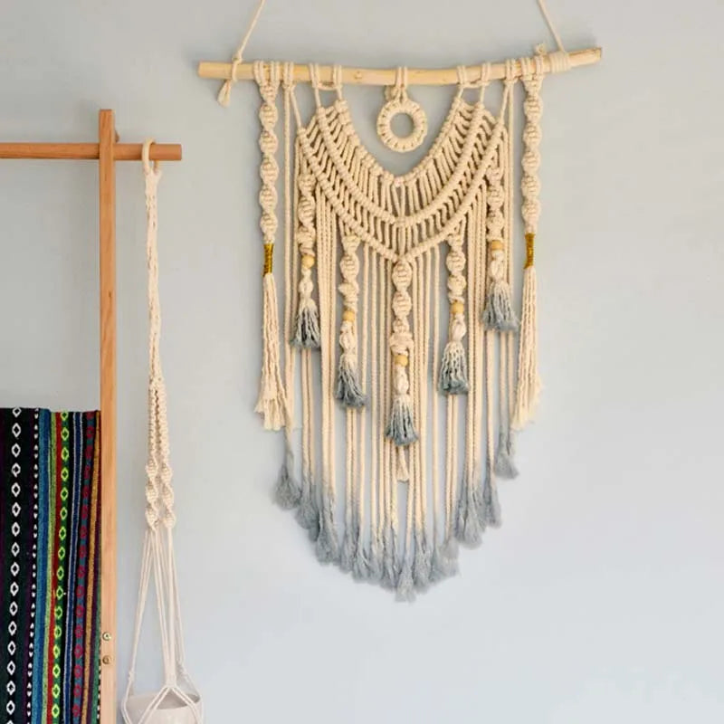 Large Macrame Dream Catcher Wall Hanging – Neutral Boho Elegance