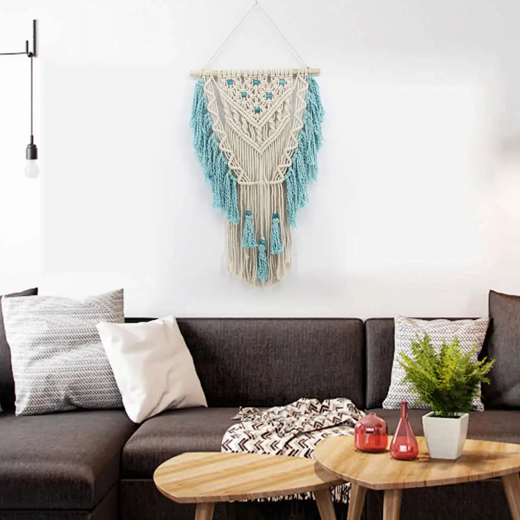 Blue Bohemian Macrame Wall Art – Handmade Tapestry