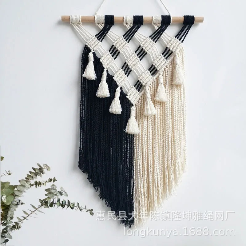 Hand-Woven Fringed Macrame Wall Tapestry – Boho Elegance for Your Space