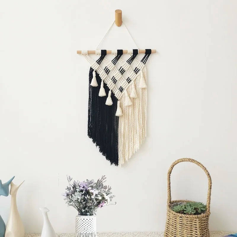 Hand-Woven Fringed Macrame Wall Tapestry – Boho Elegance for Your Space