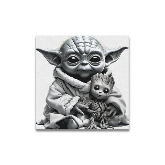 Yoda and Groot Monochromatic Canvas Print (16x16) - Limited Edition