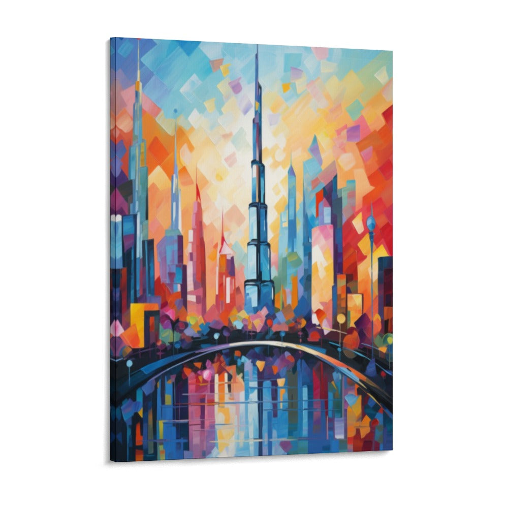 Abstract City Landscape – Oil Printed on Framed Canvas (18x24)