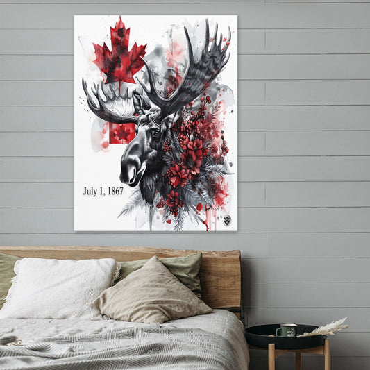 Canadian Moose &  Canada Flag – Framed Canvas (18x24)