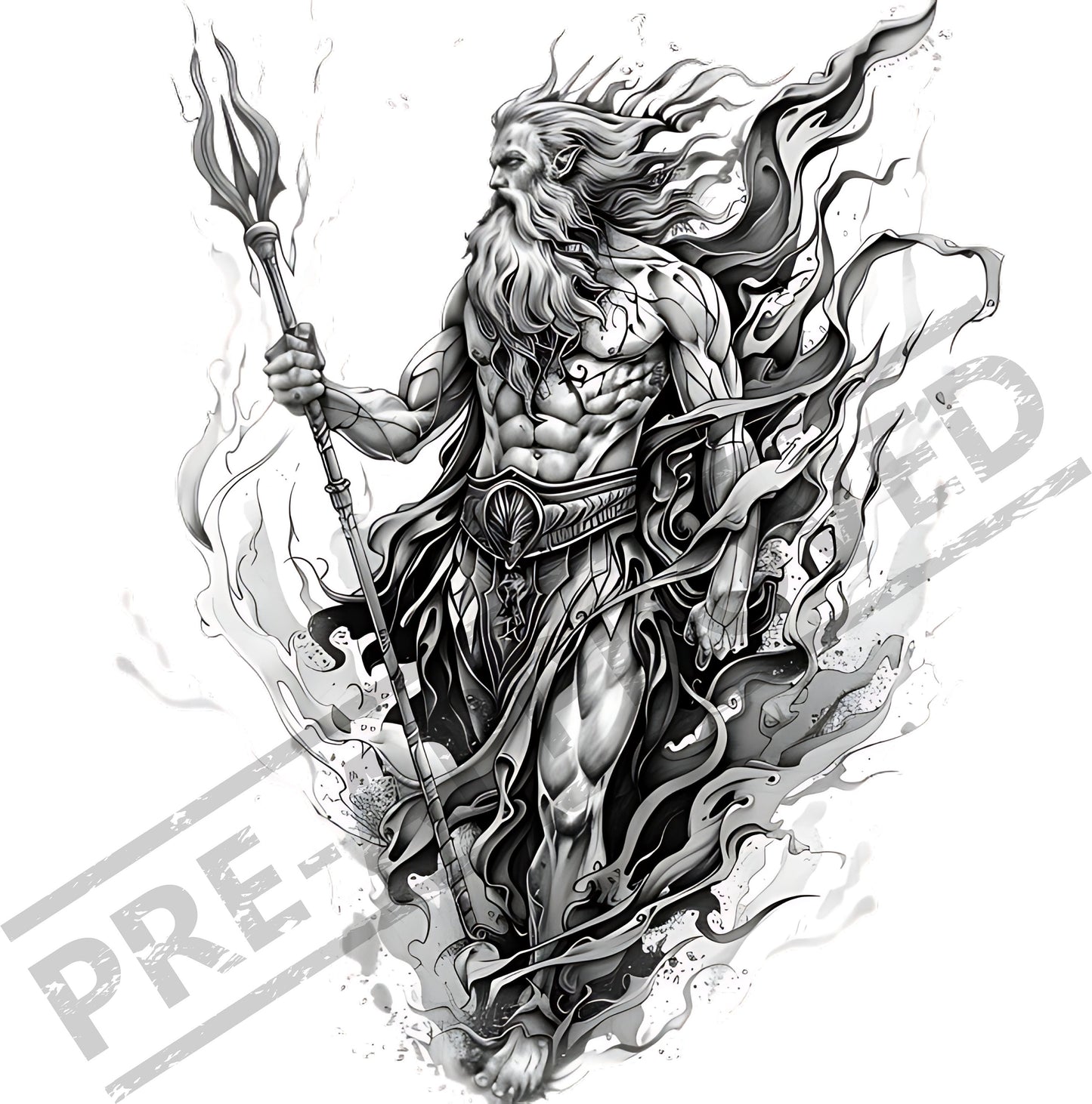 Poseidon Tattoo Design [ Digital Download ] Greek God