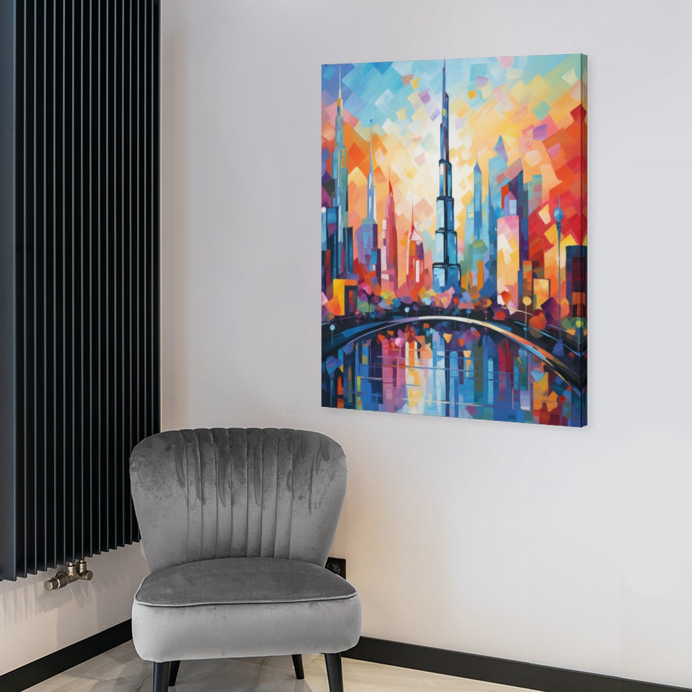 Abstract City Landscape – Oil Printed on Framed Canvas (18x24)