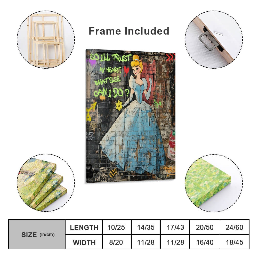 Cinderella Graffiti Street Art – Framed Canvas | Free Shipping