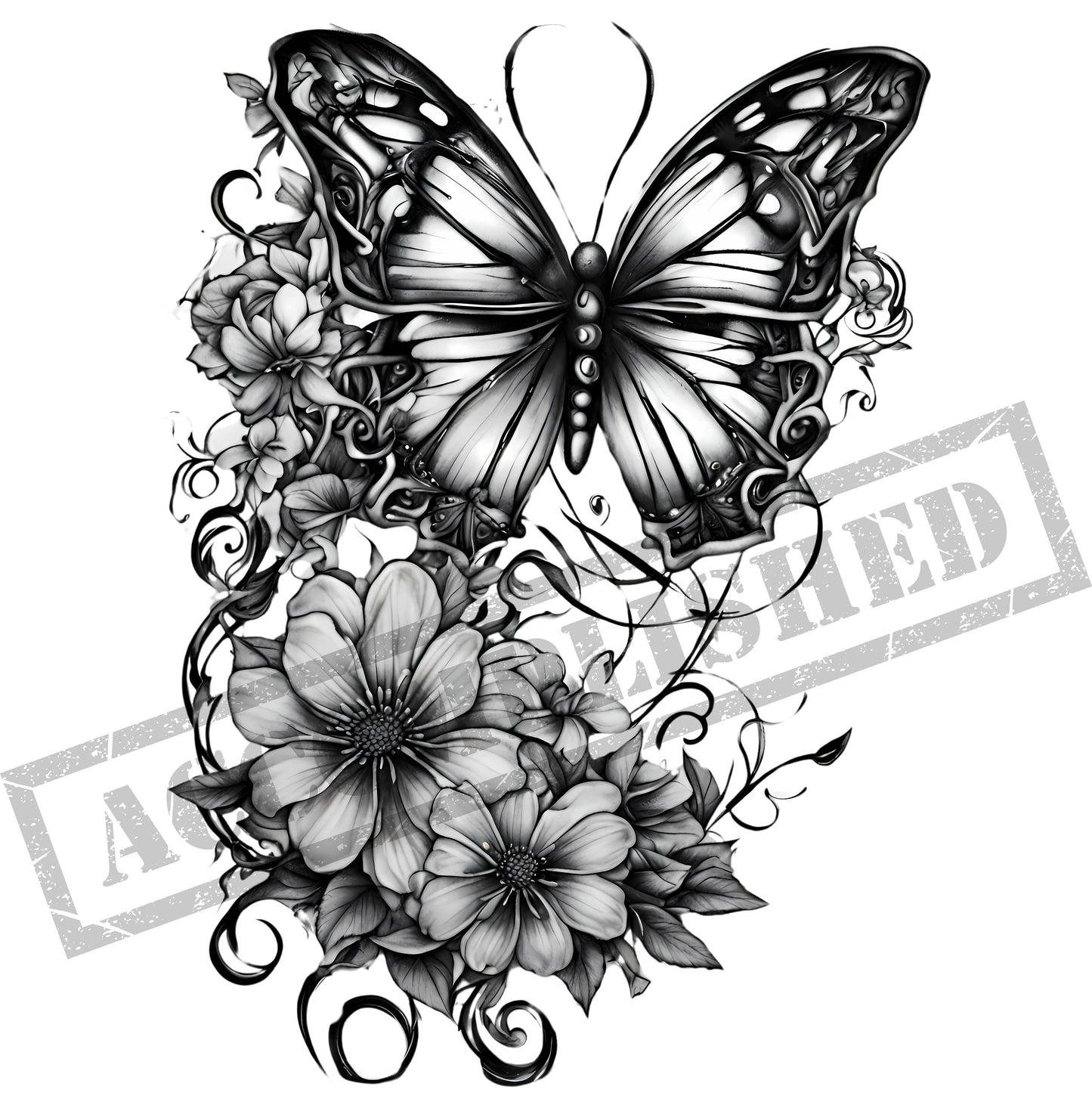 Butterfly & Flowers Tattoo Design [ Digital Download ] - Bridgetown Artistry