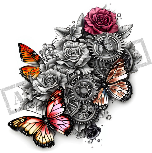 Butterfly and Roses Tattoo Design [ Digital Download ] - Bridgetown Artistry