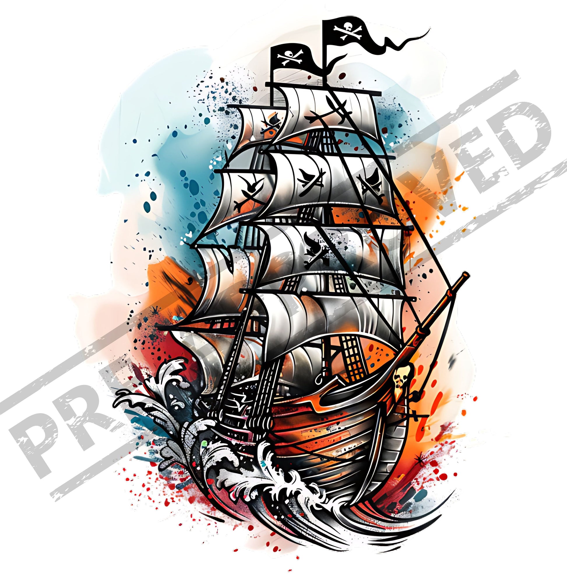 Pirate Ship Neo-Traditional Tattoo Design [ Digital Download ] - Bridgetown Artistry