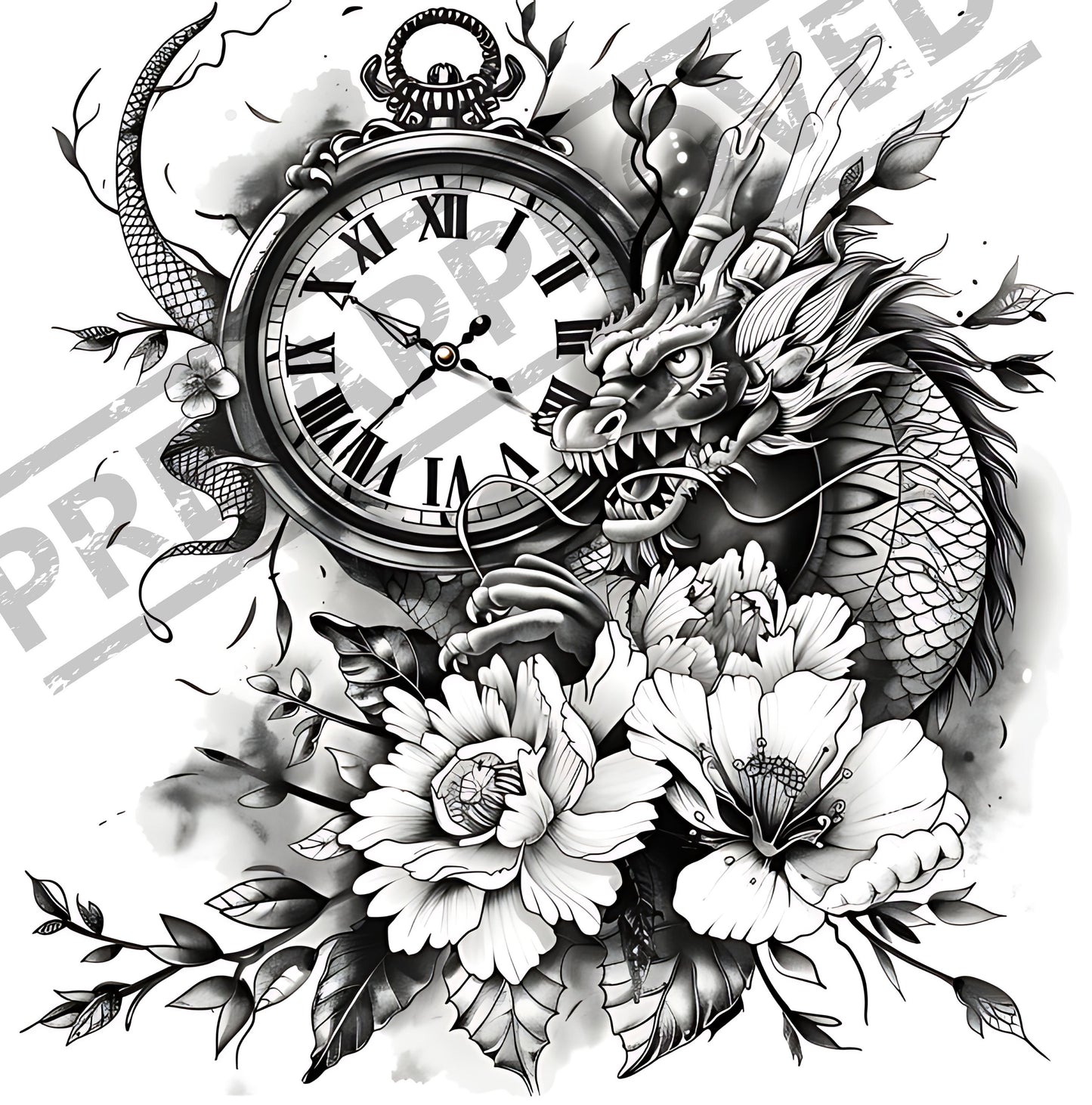 Dragon Clock Tattoo Design [ Digital Download ] - Bridgetown Artistry