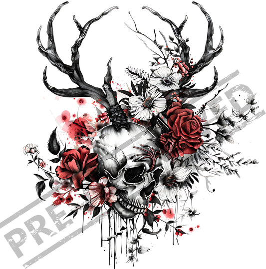 Skull & Flowers Tattoo Design [ Digital Download ]