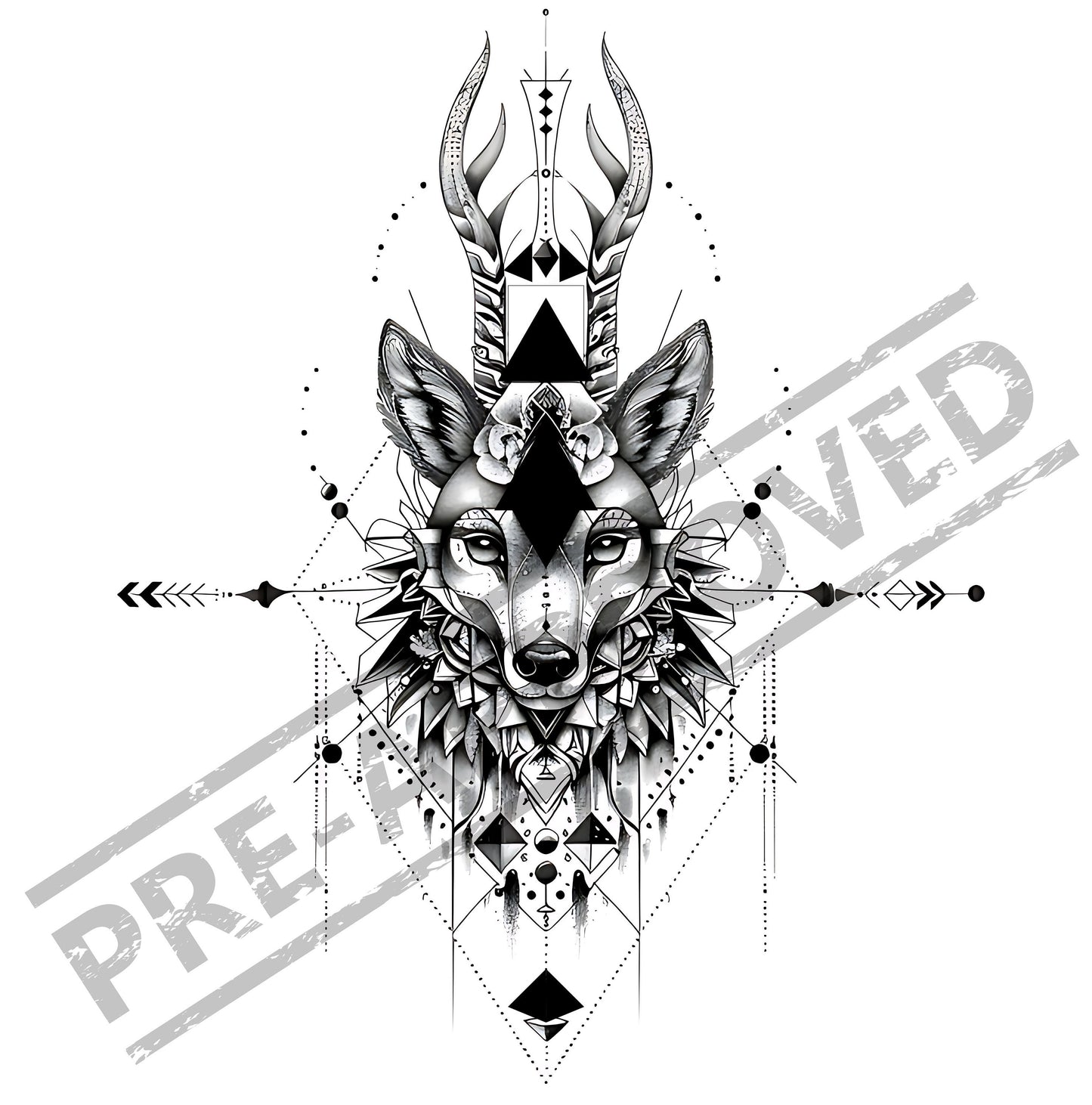 Deer Geometric Tattoo Design  [ Digital Download ]