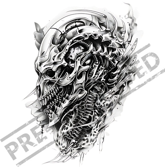 Skull Mechanical Tattoo Design  [ Digital Download ]