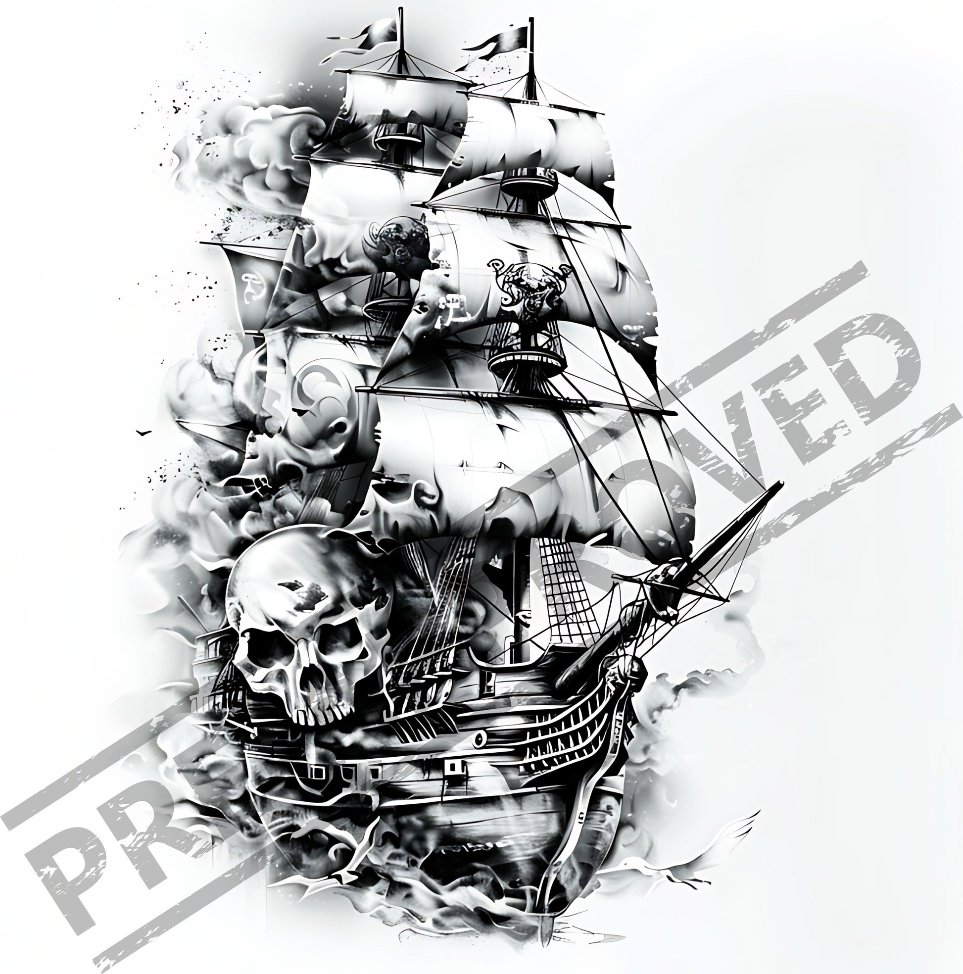 Pirate Ship Skull Tattoo Design [ Digital Download ] - Bridgetown Artistry