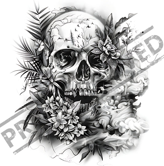 Skull & Flowers Tattoo Design [ Digital Download ] - Bridgetown Artistry