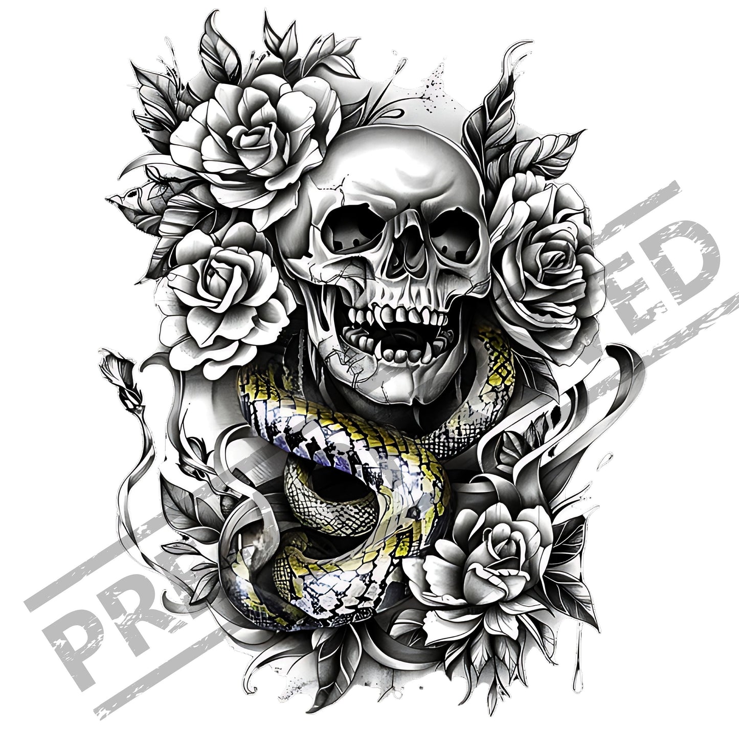 Skull and Snake Tattoo Design [ Digital Download ]