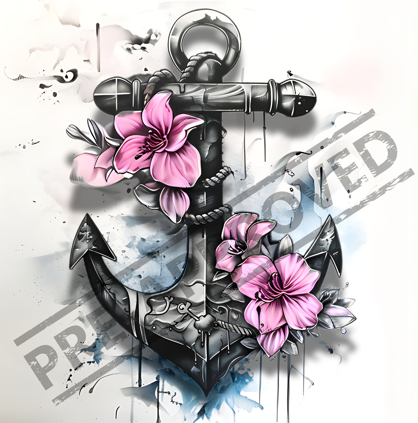 Anchor & Flowers Tattoo Design  [ Digital Download ]