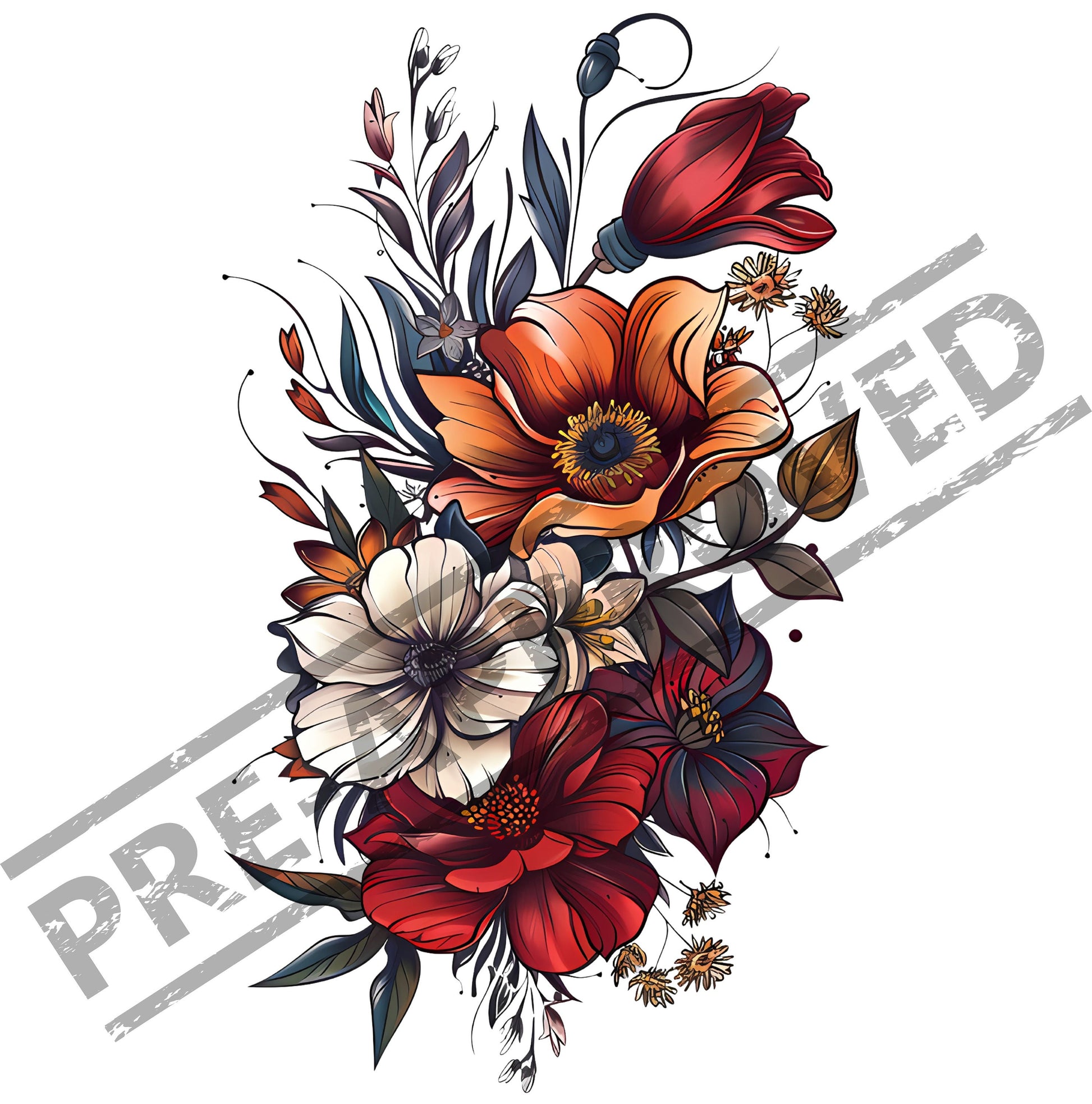 Flowers Tattoo Design  [ Digital Download ] - Bridgetown Artistry