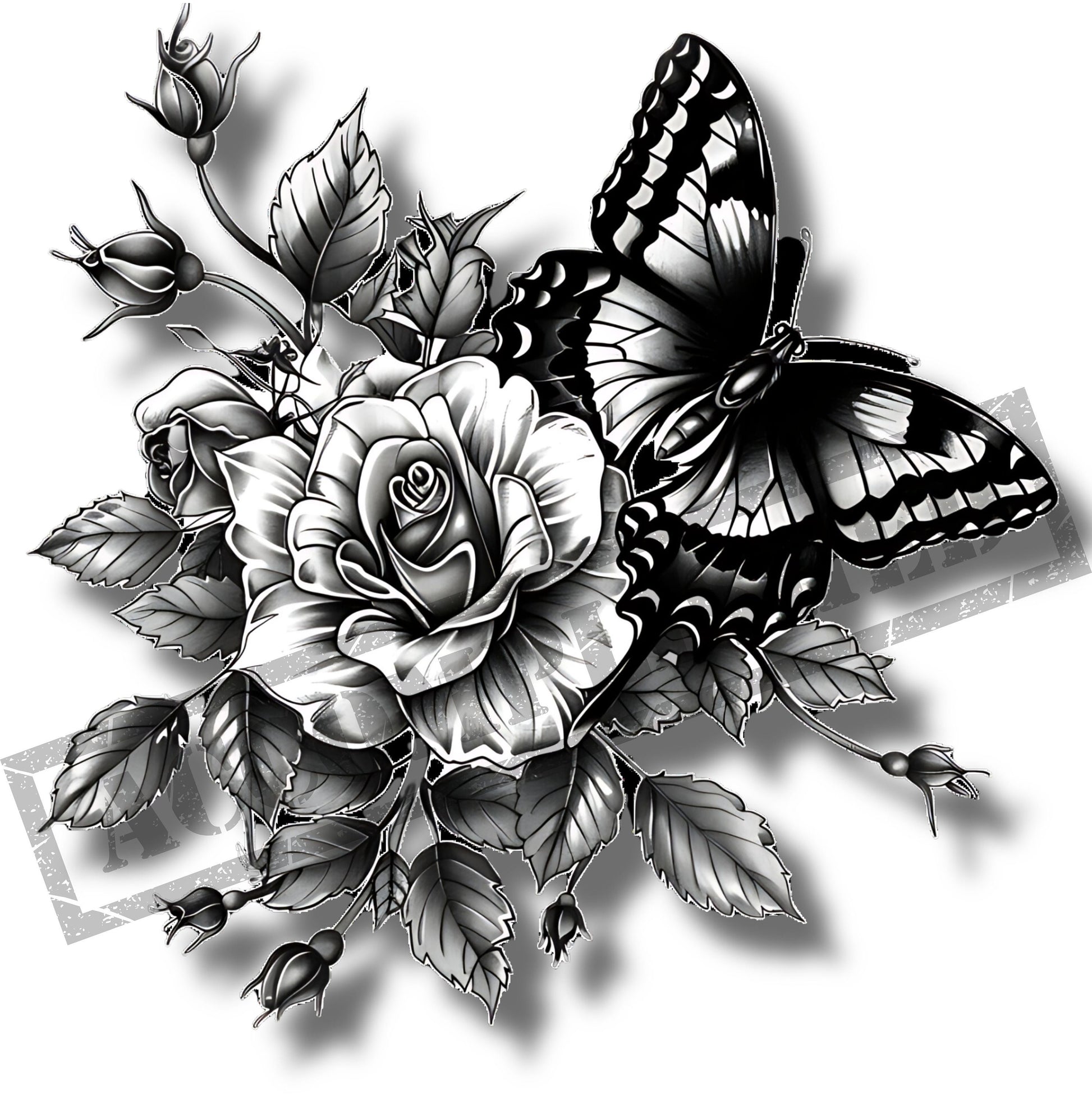 Butterfly Flowers 3D Tattoo Design [ Digital Download ] - Bridgetown Artistry