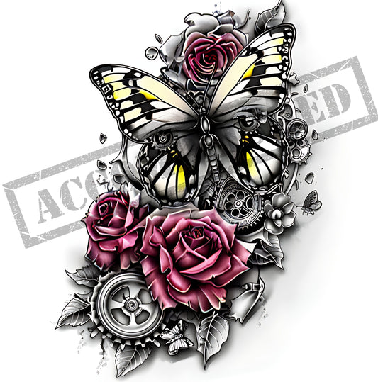 Butterfly and Roses Tattoo Design[ Digital Download ] - Bridgetown Artistry